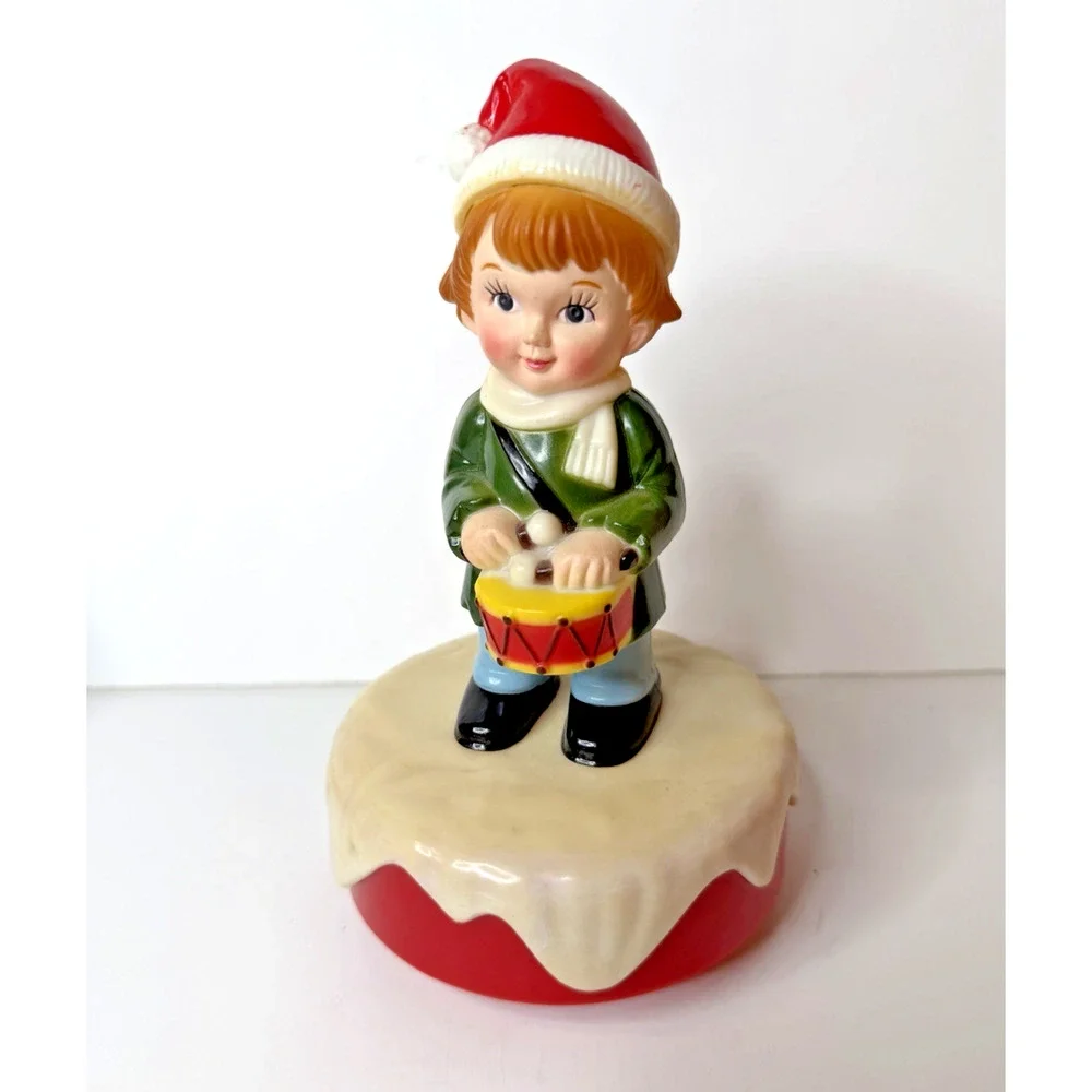 Vintage 1973 Musical Rotating Drummer Boy Christmas Figure Made in Hong Kong
